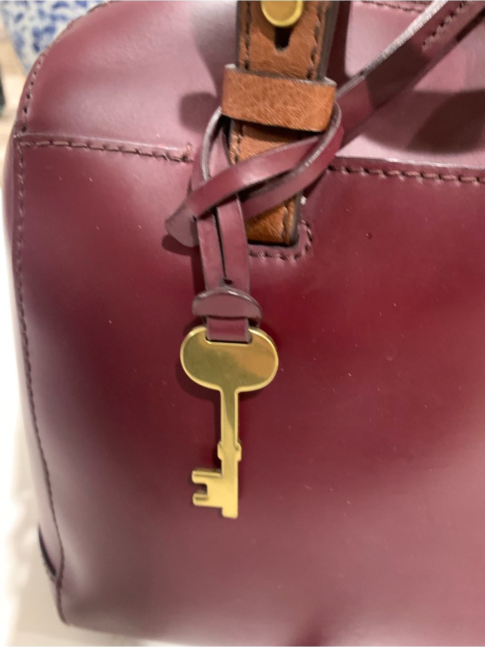 Fossil Rachel Small Leather Burgundy Satchel Bag - Picture 11 of 16
